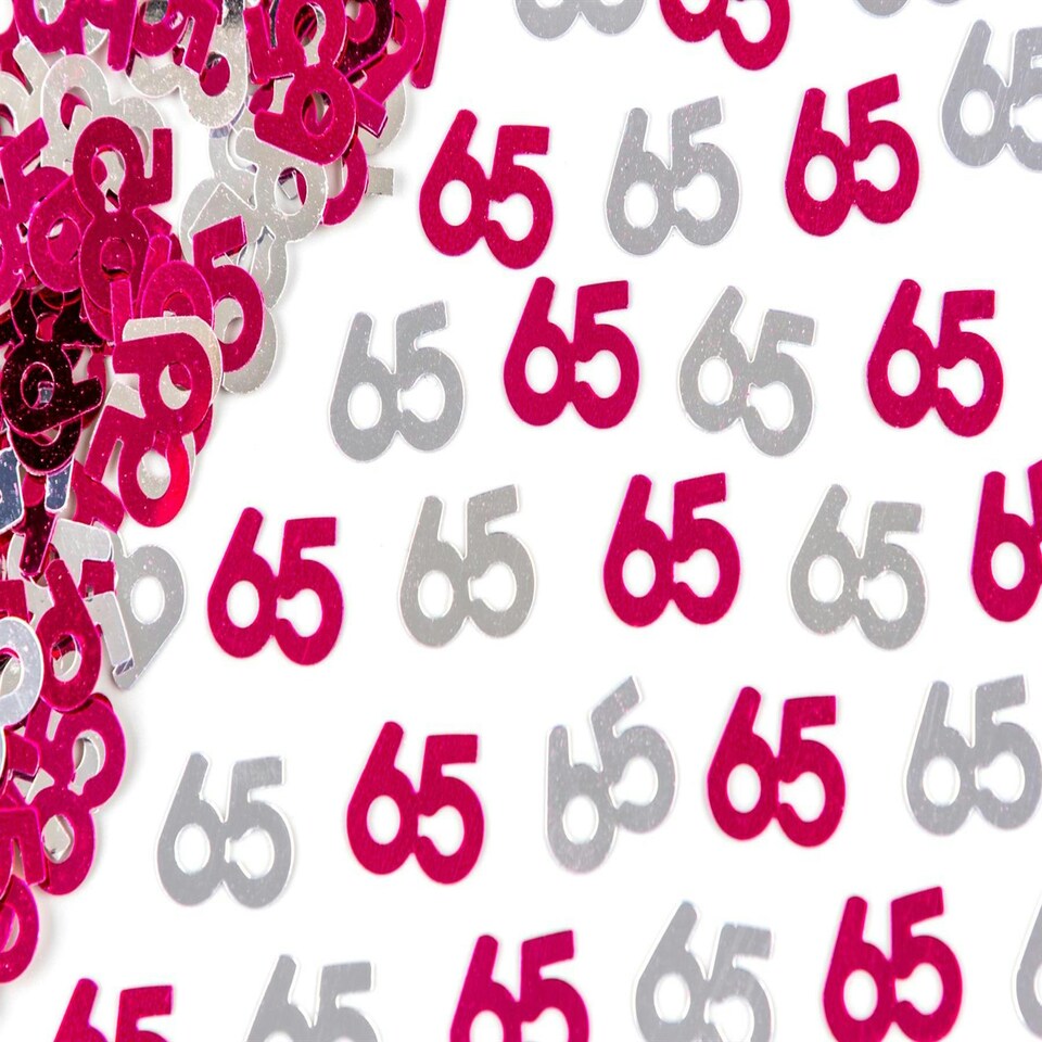 image 1 of 2 Packs of Pink & Silver 65th Confetti (14g)