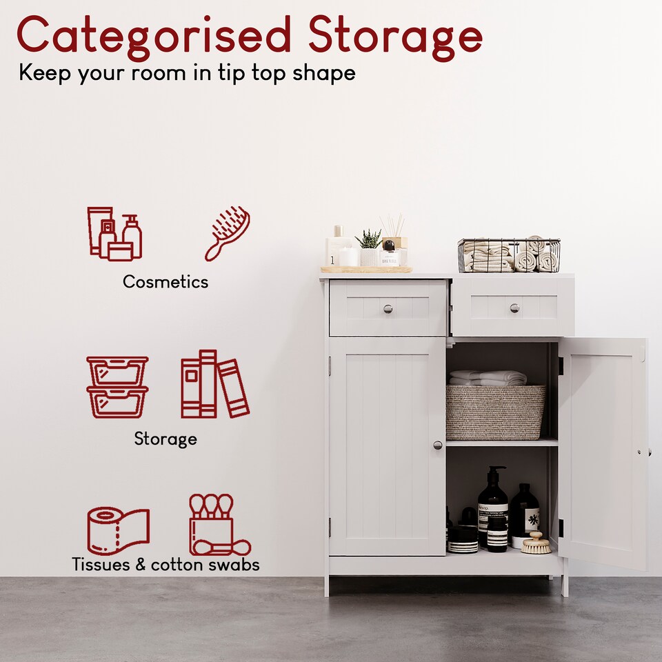 image 1 of Bath Vida Priano 2 Drawer 2 Door Freestanding Bathroom Cabinet, White