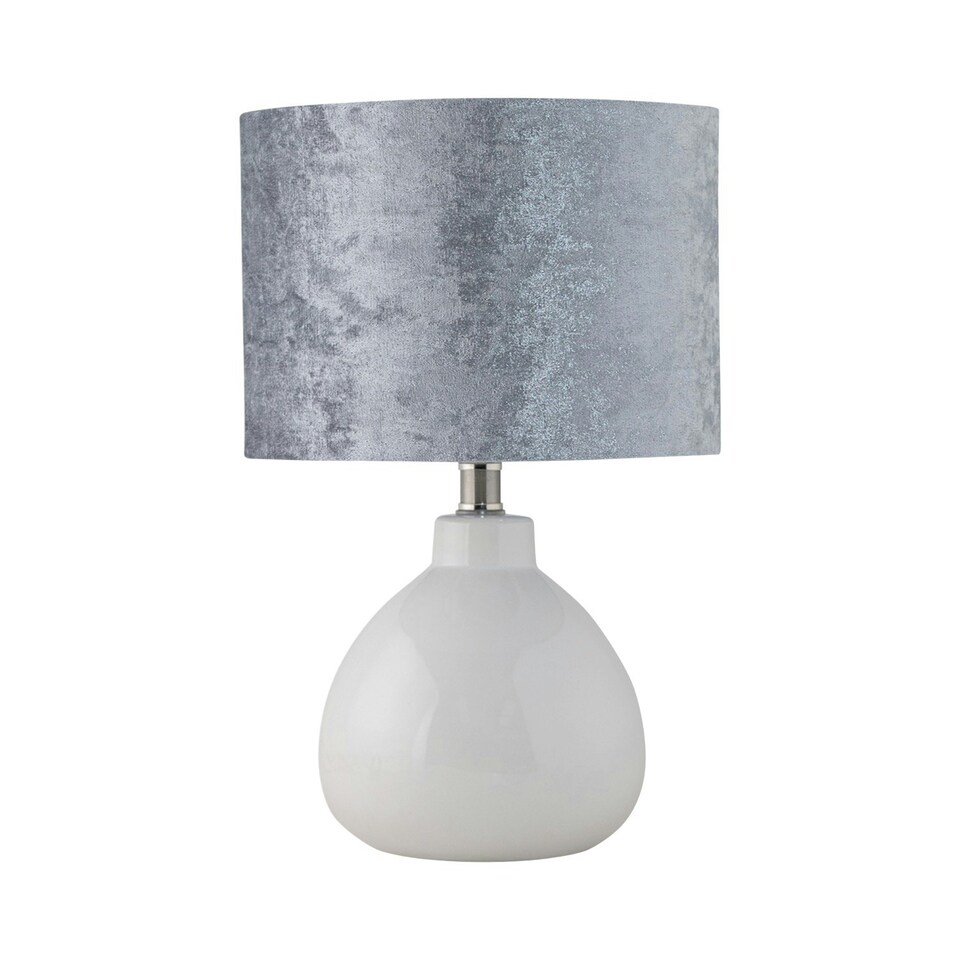 image 1 of First Choice Lighting Set of 2 Tuscan White Ceramic Lamps with Grey Crushed Velvet Shade White | Grey