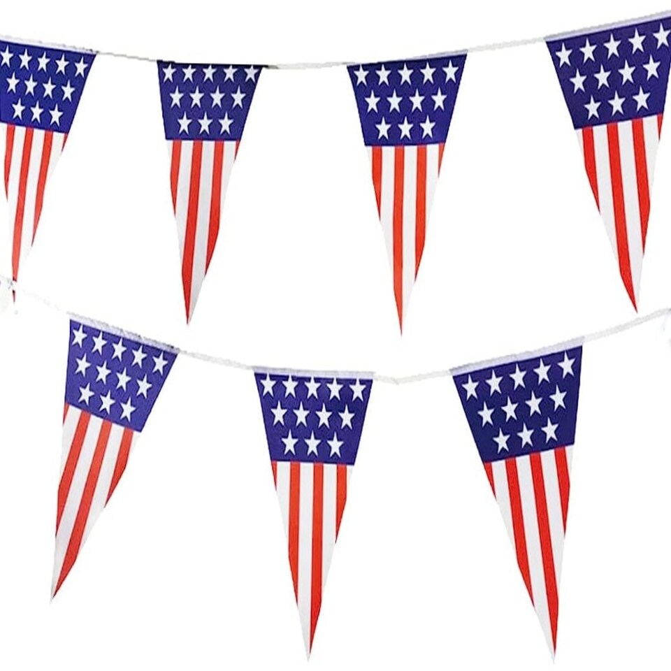 image 1 of USA Flag Triangle Party Bunting 10m with 20 Flags