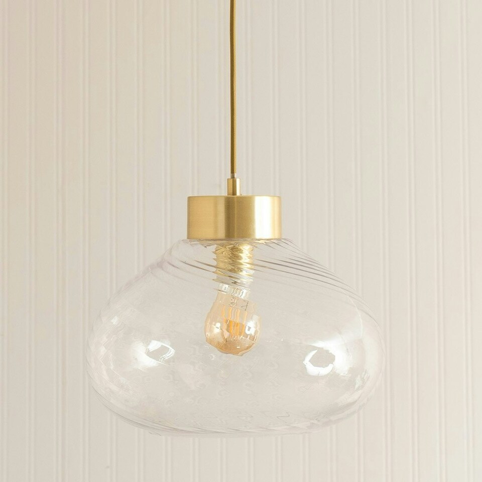 image 1 of ValueLights Corinne Twill Spiral Clear Glass Brushed Gold Capped Ceiling Pendant Light Gold