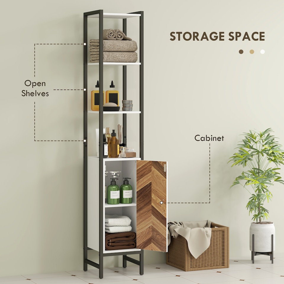 image 1 of HOMCOM Tall Bathroom Cabinet with 3 Shelves, Slim Storage Cabinet with Adjustable Shelf, Narrow Tallboy Cupboard, Bathroom Storage Unit for Kitchen, Living Room, Hallway, 30 x 30 x 170 cm