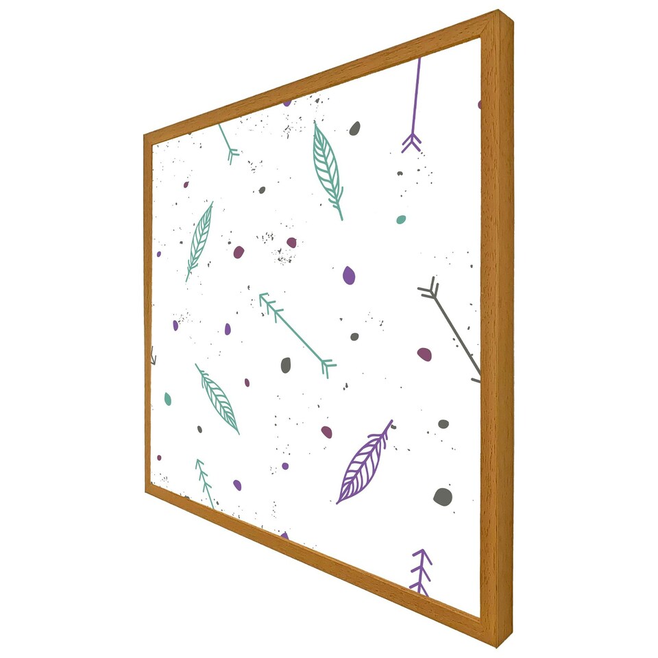 image 1 of Cute cartoon pattern with feathers and arrows in boho style (Picutre Frame) White | XS