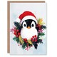image 1 of Cute Baby Penguin With Santa Hat in Holly Wreath Blank For Him Or Her Art Christmas Card