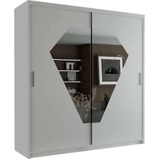Modern Sliding Door Wardrobe with Diamond Mirror & Adjustable Storage