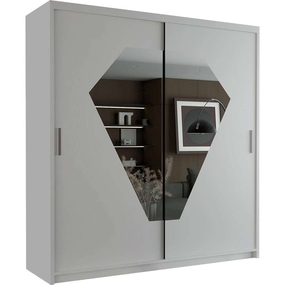 image 1 of Modern Sliding Door Wardrobe with Diamond Mirror & Adjustable Storage