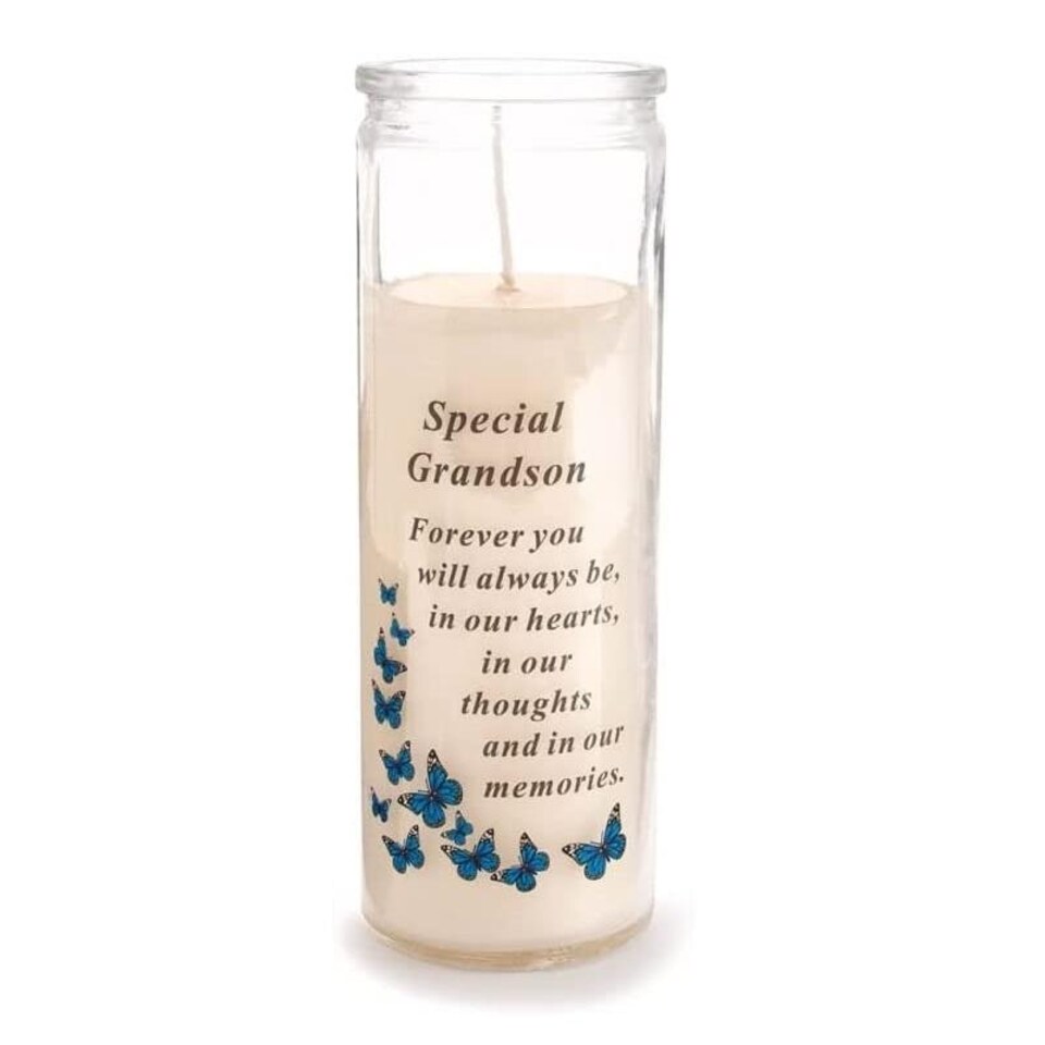 David Fischhoff Memorial Glass Candle - Special Grandson White