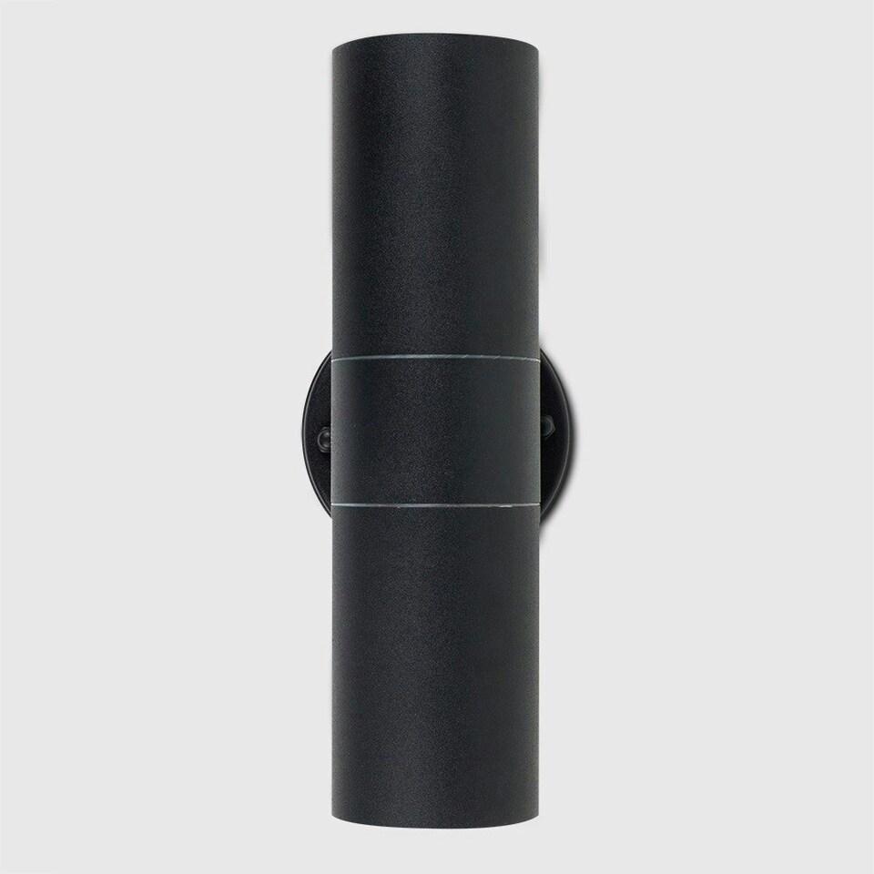 image 1 of ValueLights Pair of Black Outdoor Wall Up-Down Lights with 5W Warm White Bulb Black