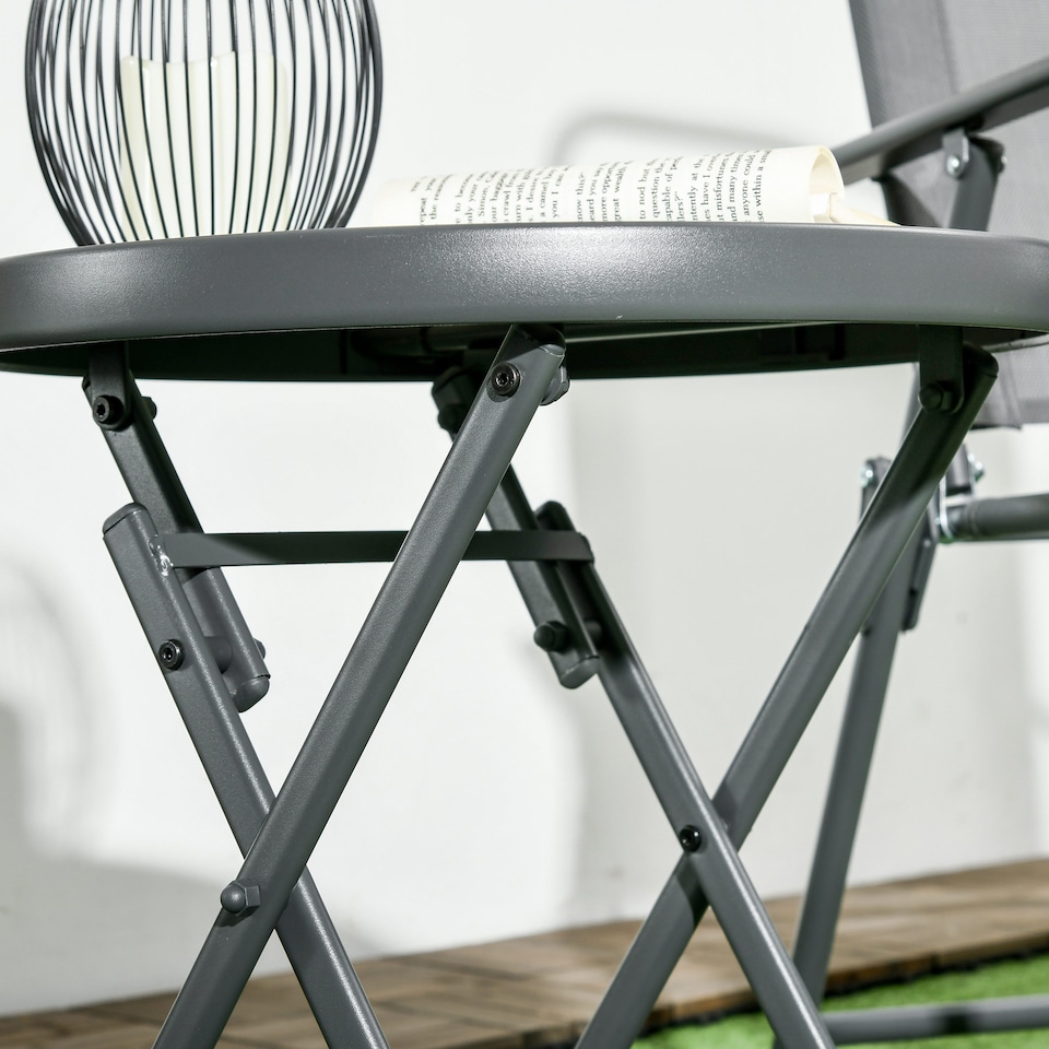 image 1 of Outsunny Round Folding Side Table w/ Imitation Marble Glass Top, White