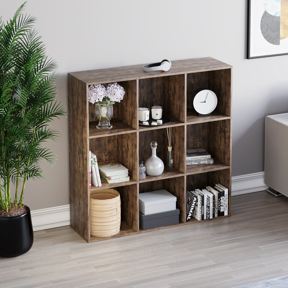image 1 of Vida Designs Durham 3x3 Cube Storage Bookcase Display Unit, Dark Wood