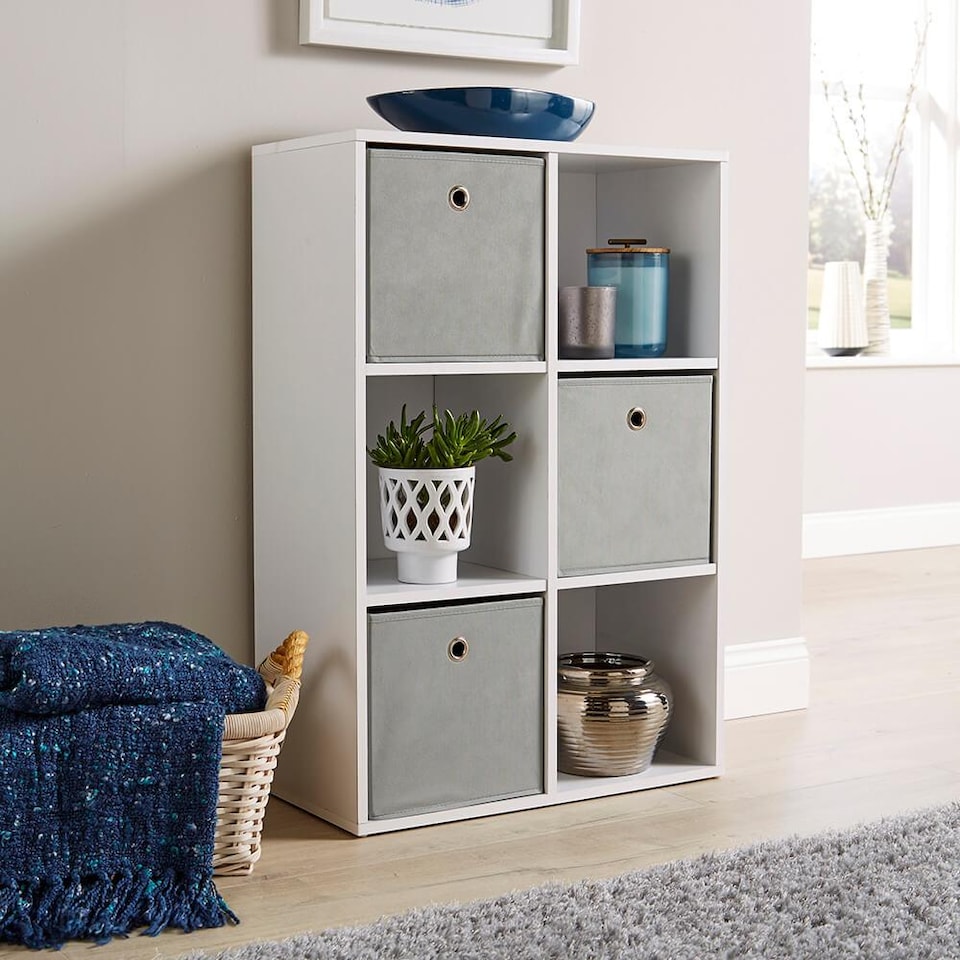 image 1 of Storage Cube 6 Shelf Bookcase Wooden Display Unit Organiser Furniture | White
