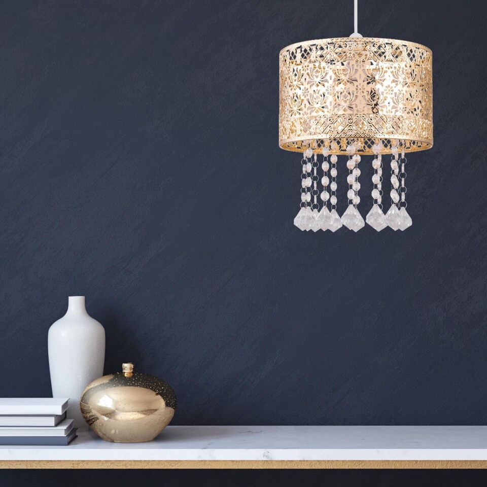 image 1 of Gold Cut Out Jewelled Easy Fit Light Shade | Gold | Clear | Medium | 1