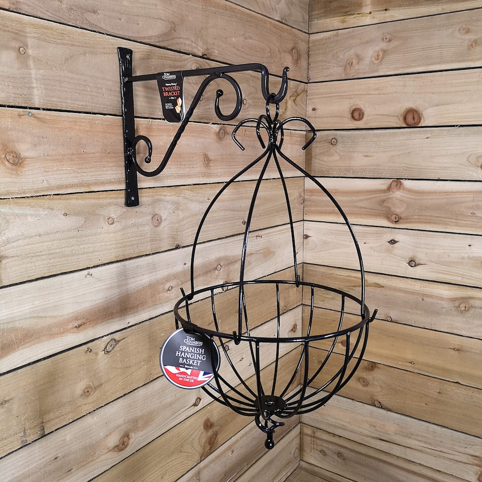 image 1 of Tom Chambers Black Metal Spanish Garden Flower Wall Hanging Basket Large 35cm 14 inch - Without Bracket | Black | Black