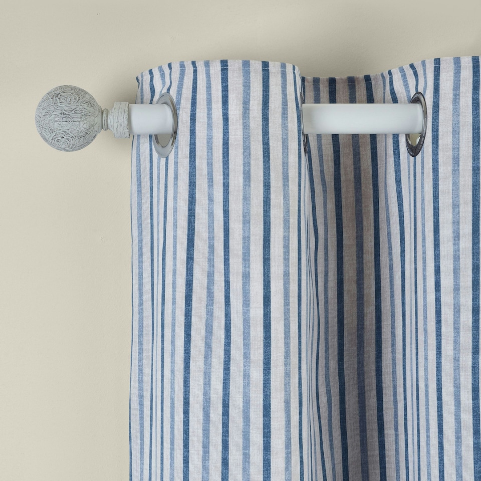 image 1 of Catherine Lansfield Logan Stripe 66x90 Inch Lined Eyelet Curtains Blue | Blue