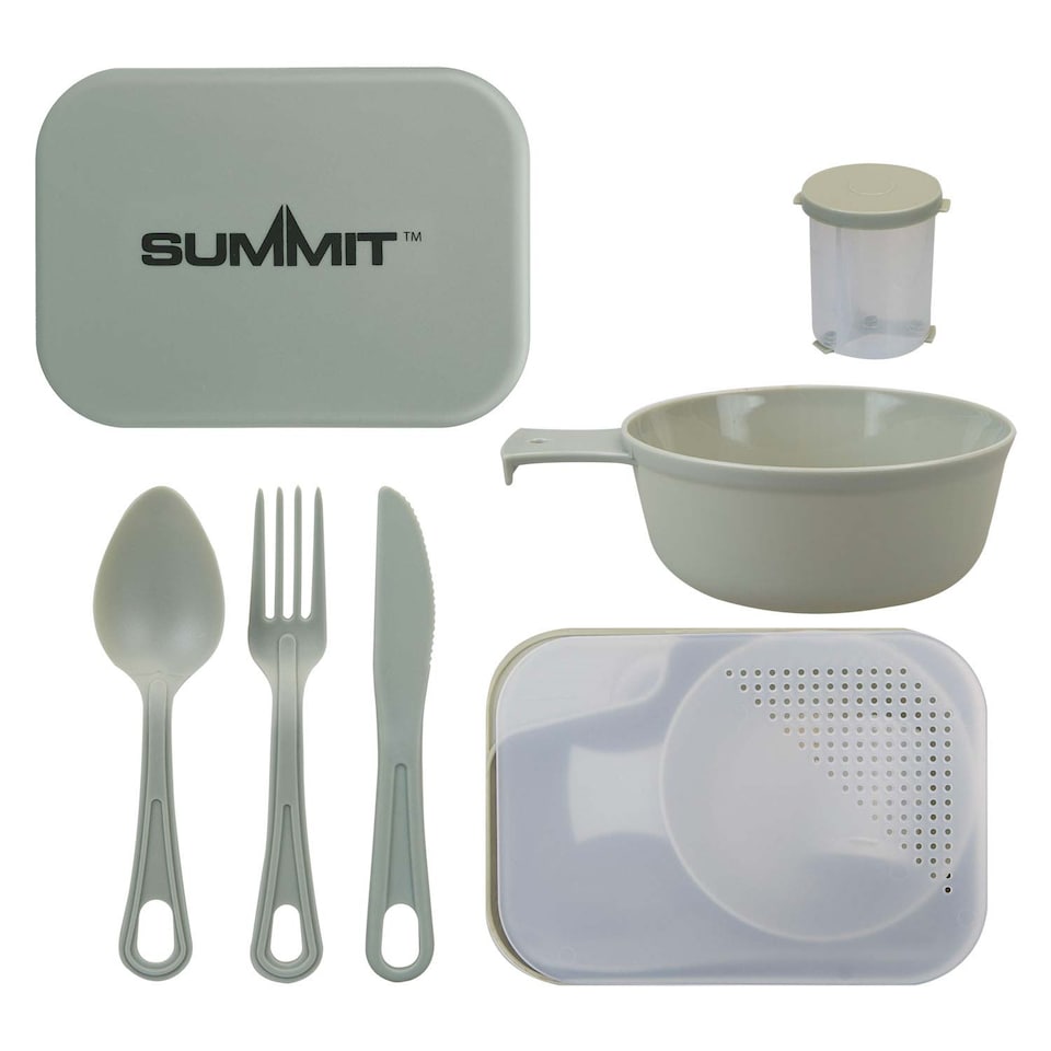 image 1 of vfm-estore Summit Mess Set Green - Cutlery, Chop Board, Spice Pot, Bowl & Mug