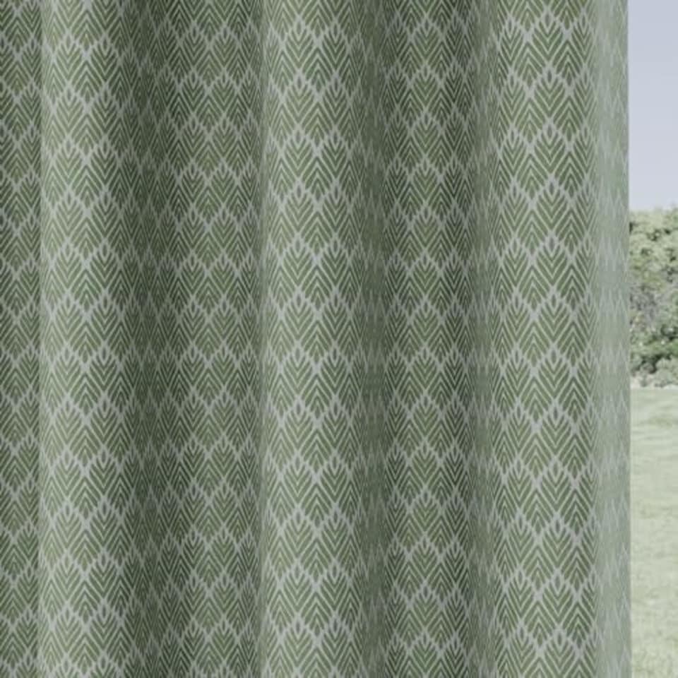 image 1 of Aspen Green Geometric Leaf Pattern Curtains 90 x 72 inch (229 x 183 cm) Room Darkening Eyelet Thermal Noise Reducing Curtains for Bedroom and Living Room