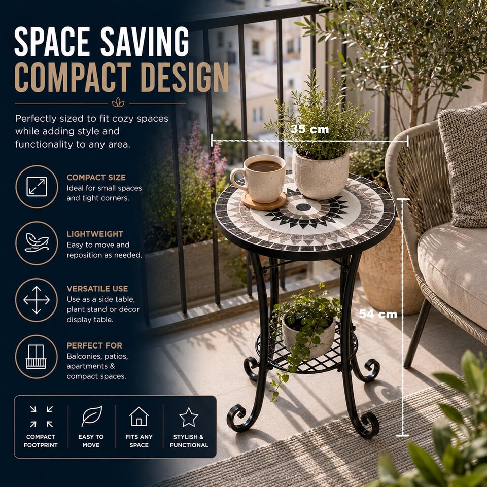 image 1 of Medina Mosaic Plant Stand Side Table with Ceramic Tile Top for Indoor and Outdoor Use