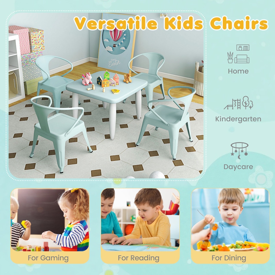 image 1 of COSTWAY Steel Kids Chair Set of 2 with Backrest Blue