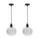 image 1 of Set of 2 Betchley - Clear Ribbed Glass Globe with Black Pendant Fittings | Clear | Clear | 2