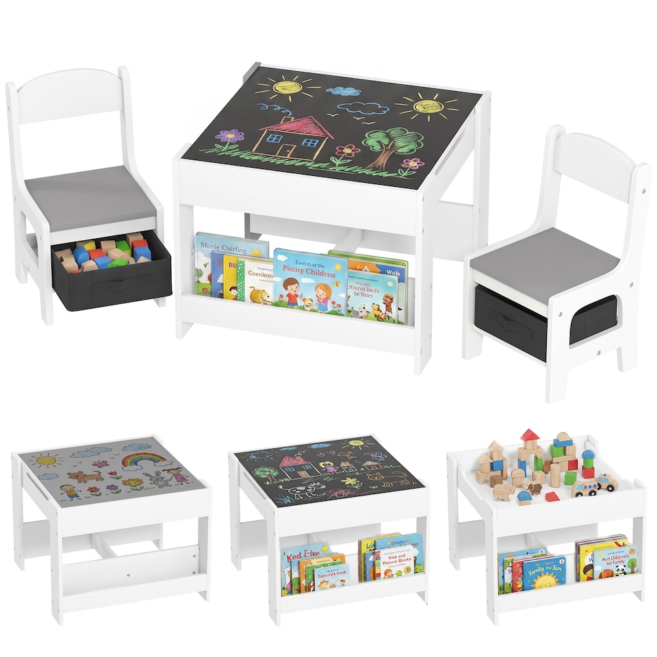 image 1 of HOMCOM 3-Piece Kids Table and Chair Set for Nursery, Playroom, Classroom