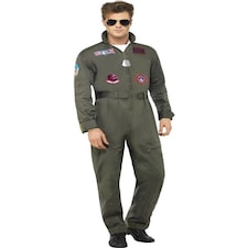 Top Gun Deluxe Male Costume - Green - with Jumpsuit - Dog Tags & Sunglasses - 26855XL