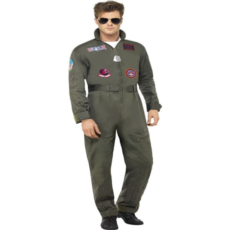 Top Gun Deluxe Male Costume - Green - with Jumpsuit - Dog Tags & Sunglasses - 26855XL
