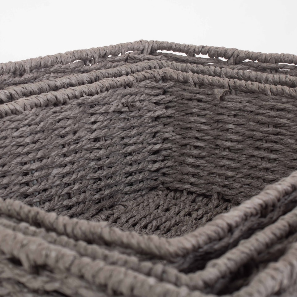 image 1 of Set of 3 Grey Paper Rope Serving Tray | Grey | Grey | Set of 3