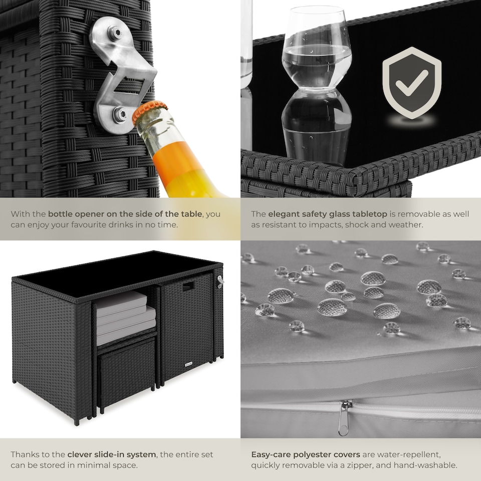 image 1 of Garden Table and Chairs Palermo - up to 4 people, chairs, stools and table, weather and UV-resistant | Black | black/grey | 202 x 130,50 x 92,50 cm | 1