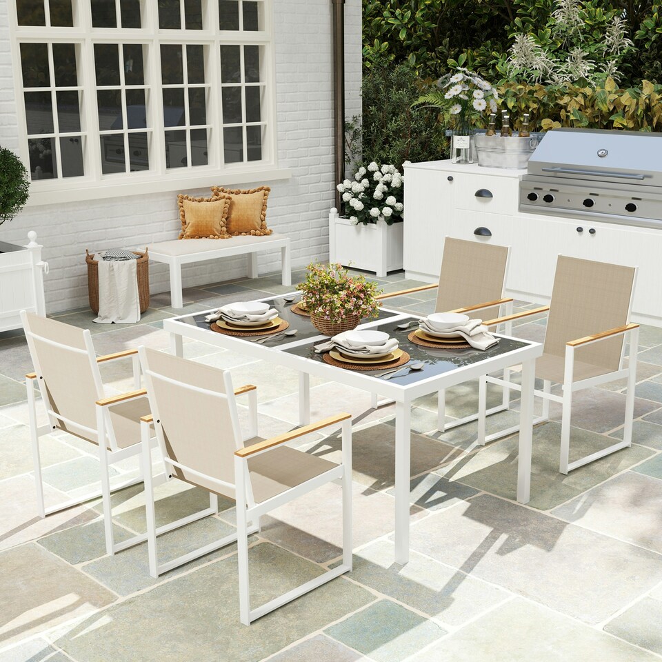 image 1 of Outsunny 6 Pieces Garden Furniture Set with Parasol, Folding Chairs