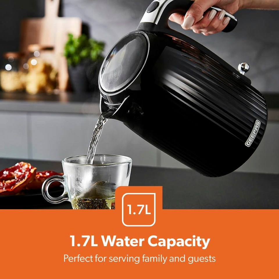 image 1 of GEEPAS 1.7L Electric Kettle 3000W 360° Rotational Base Cordless Jug Kettle|Black|Fluted