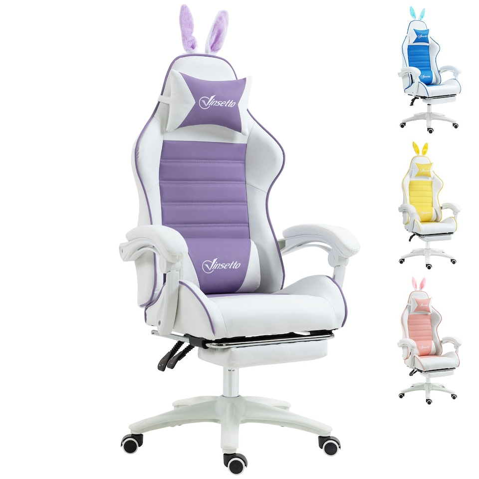 image 1 of Vinsetto Racing Style Gaming Chair with Footrest Removable Rabbit Ears, Purple