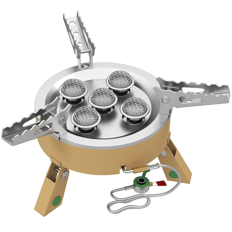 image 1 of Outsunny 7000W Camping Stove with Piezo Ignition, High Power Gas Stove Khaki | Brown | Khaki | 22 x 22 x 12 cm