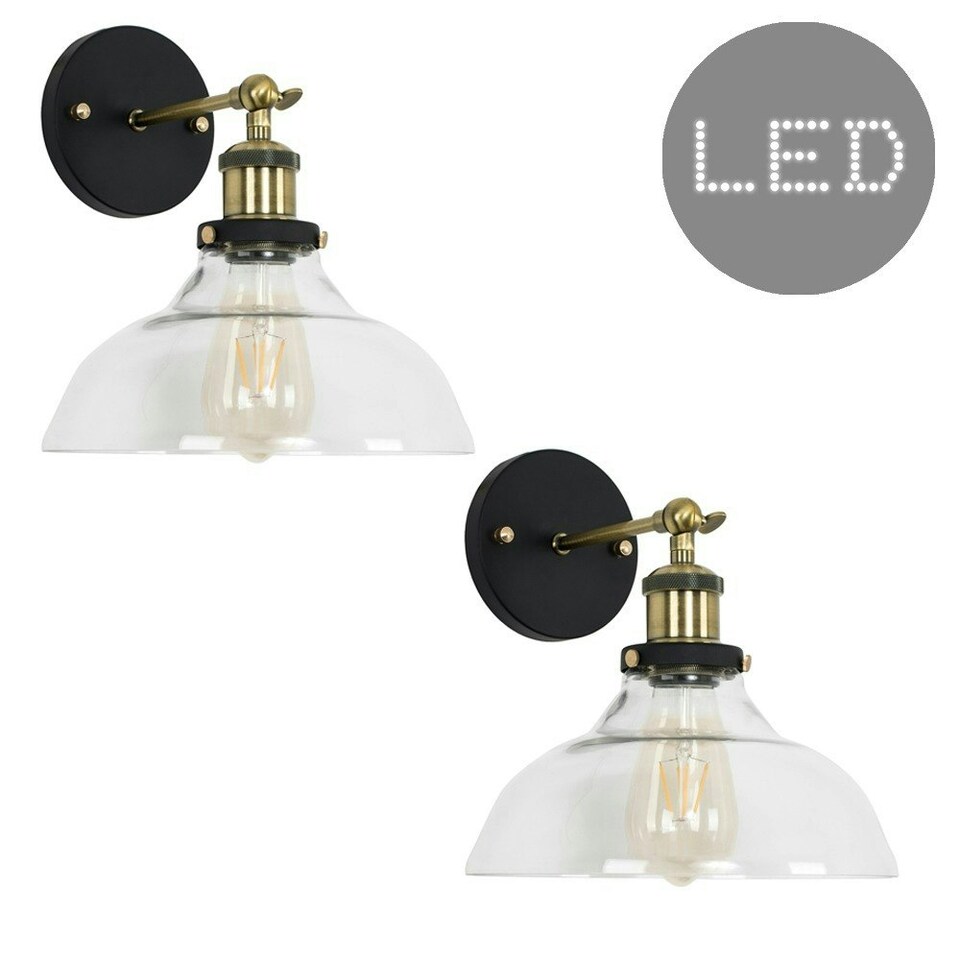 image 1 of ValueLights Wallace Pair of Black Indoor Wall Lanterns and E27 Pear LED 4W Warm White 2700K Bulbs