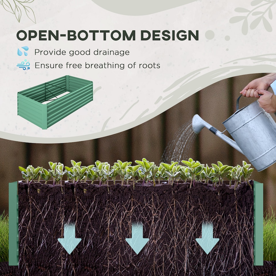 image 1 of Outsunny Raised Beds for Garden, Galvanised Steel Outdoor Planters with Multi-reinforced Rods for Vegetables, Plants, Flowers and Herbs, 180 x 90 x 59 cm, Light Green | Green