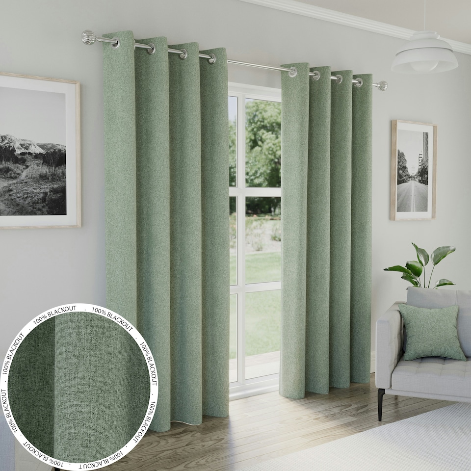 image 1 of Austin Green Blackout Curtains 90 x 72 inch (229 x 183 cm) 100% Blackout Eyelet Thermal Noise Reducing Curtains for Bedroom and Living Room
