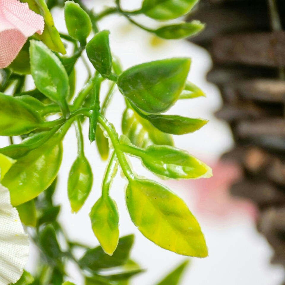 image 1 of Primrose Artificial Petunia Flowers Rattan Hanging Basket Pink Purple White 25cm