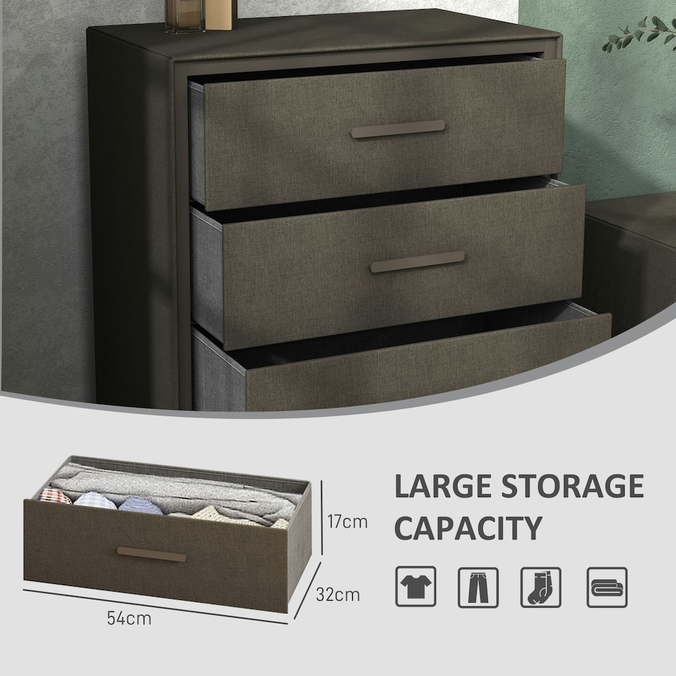 image 1 of HOMCOM 4 Drawer Chest of Drawers, Fabric Dresser with Steel Frame, Brown