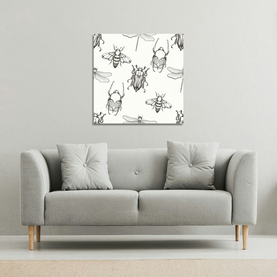 image 1 of Sketch of Scarab Beetle, May bug, Bee and Dragonfly (Canvas Print) 127 x 127 x 4cm