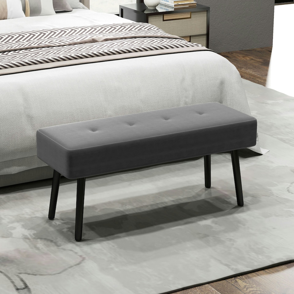 image 1 of HOMCOM End of Bed Bench with Thick Padding and Steel Legs for Entryway, Grey