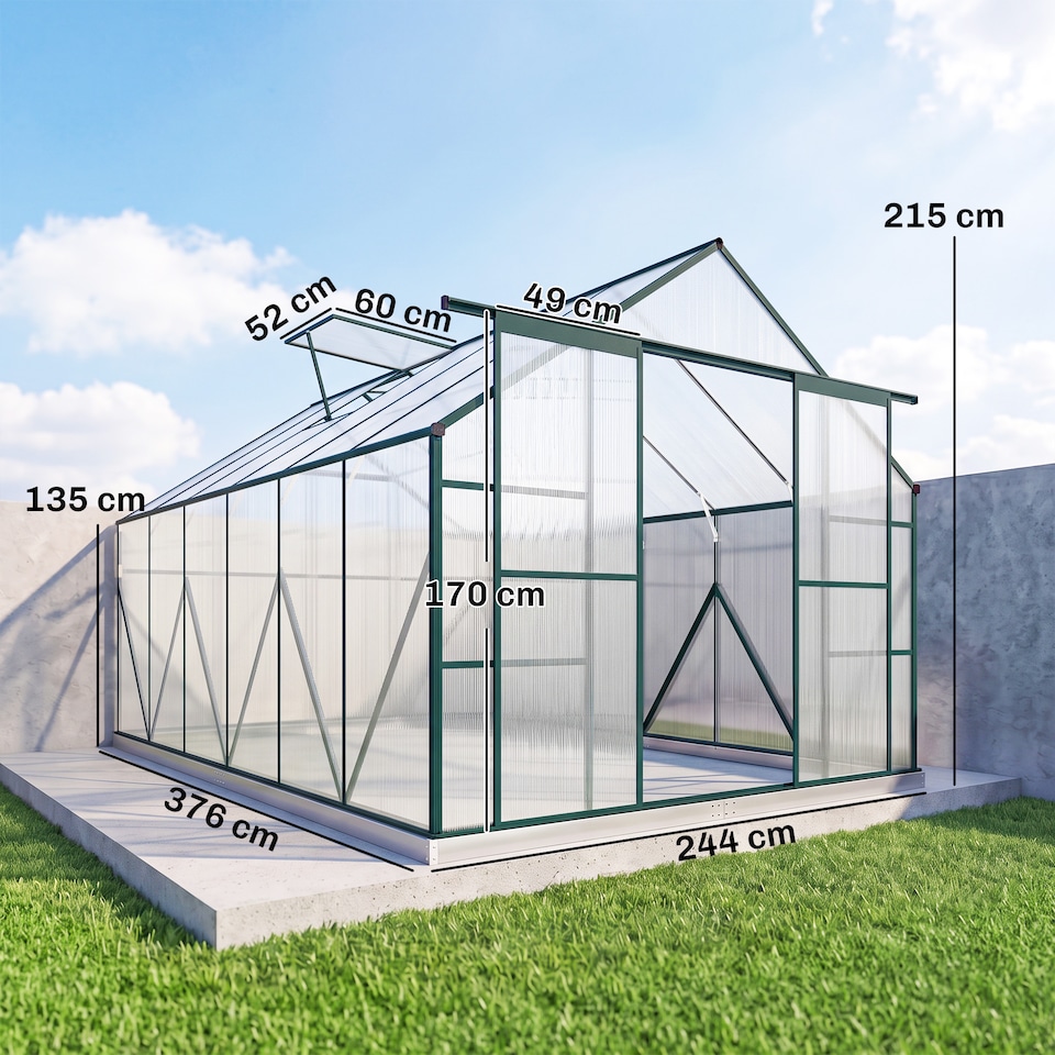 image 1 of Outsunny 8x12ft Polycarbonate Walk-in Greenhouse Outdoor w/ Double Sliding Door | Clear