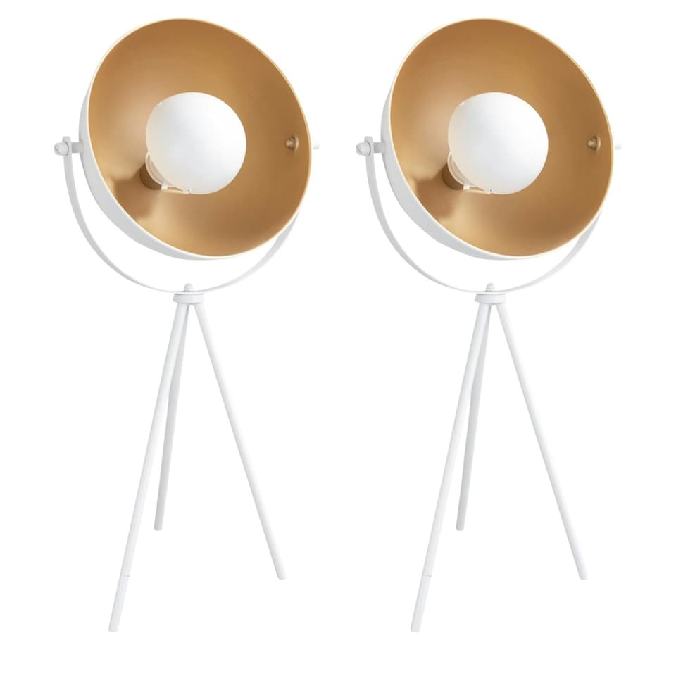 image 1 of Pair of Retro White Tripod Table Lamps White | Gold