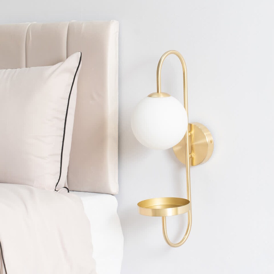 image 1 of ValueLights Milo Frosted Glass Globe Shade Curved Gold Wall Light | Gold