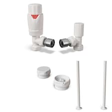 Stirling Bold - White Thermostatic Radiator Valve & Installation Kit Angled 15mm