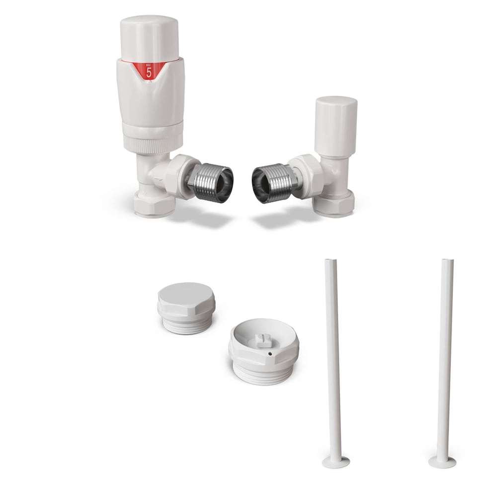 image 1 of Stirling Bold - White Thermostatic Radiator Valve & Installation Kit Angled 15mm