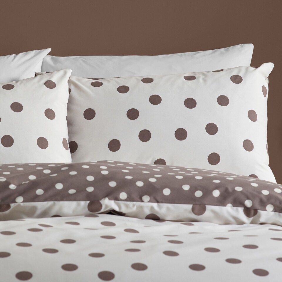 image 1 of Catherine Lansfield Polka Dot Reversible Duvet Cover Set | Brown | Chocolate | Double