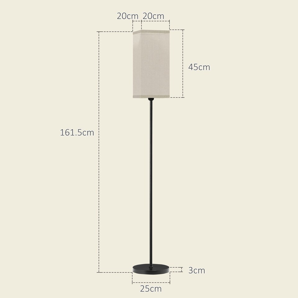 image 1 of HOMCOM Standing Floor Lamp with Linen Shade for Living Room, Bedroom, Black