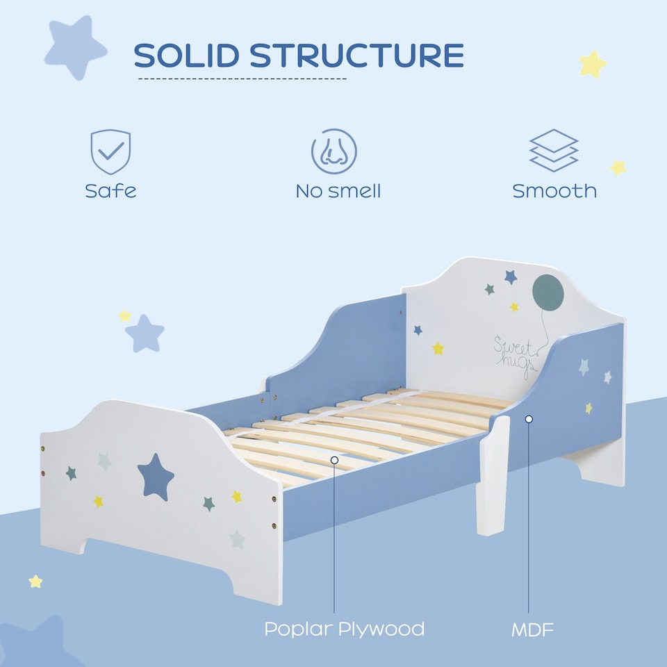image 1 of HOMCOM Kids Star Balloon Single Bed Frame w/ Guardrails Slats Bedroom Furniture