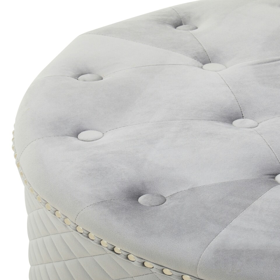 image 1 of Interiors by Premier Round Grey Velvet Ottoman Grey