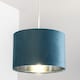 image 1 of CGC Nila Teal Velvet Drum Pendant Shade with Silver Lining | Blue | Teal Velvet & Silver | Medium