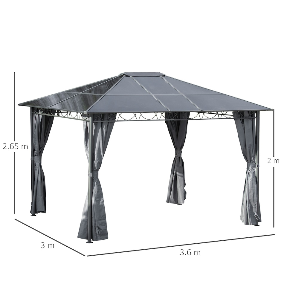 image 1 of Outsunny 3 x 3.6m Hardtop Gazebo for Garden Party w/ Polycarbonate Curtains